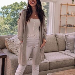 NWT Anthropologie Donni. Sandwash Open Front Grey Cream Ribbed Cardigan OS